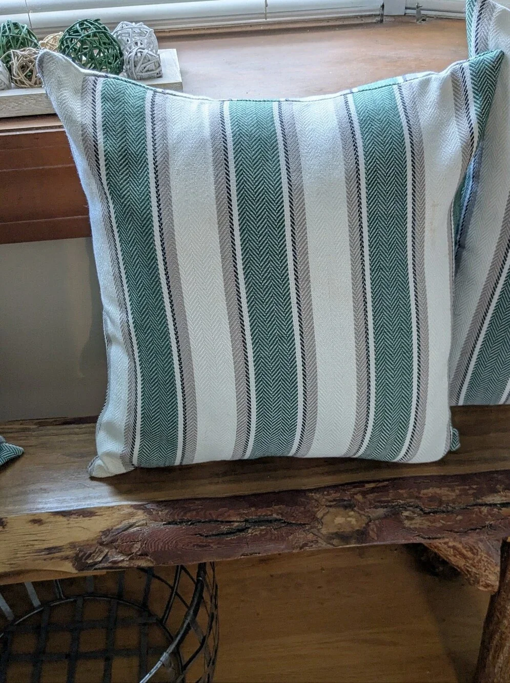 4 Green and White Striped Pillow Covers 18x18